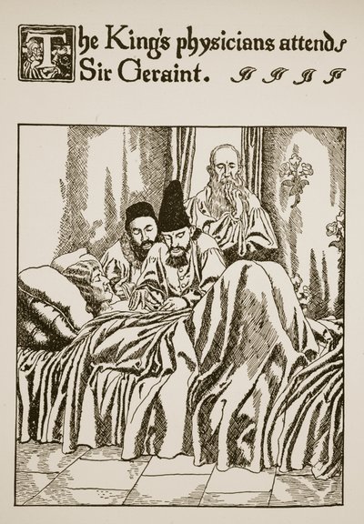 Los médicos del Rey atienden a Sir Geraint, ilustración de 
